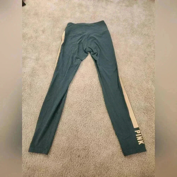 Victoria's Secret PINK Cotton High Waist Leggings Green Gold Stripe Size M #D90 - Picture 5 of 5